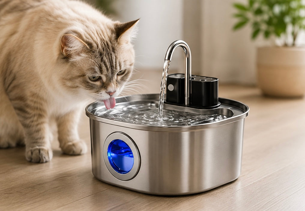 Pawzen™ Fontaine à Eau Intelligente Sans Fil 3L en Acier Inoxydable Hydratation pure, liberté totale.