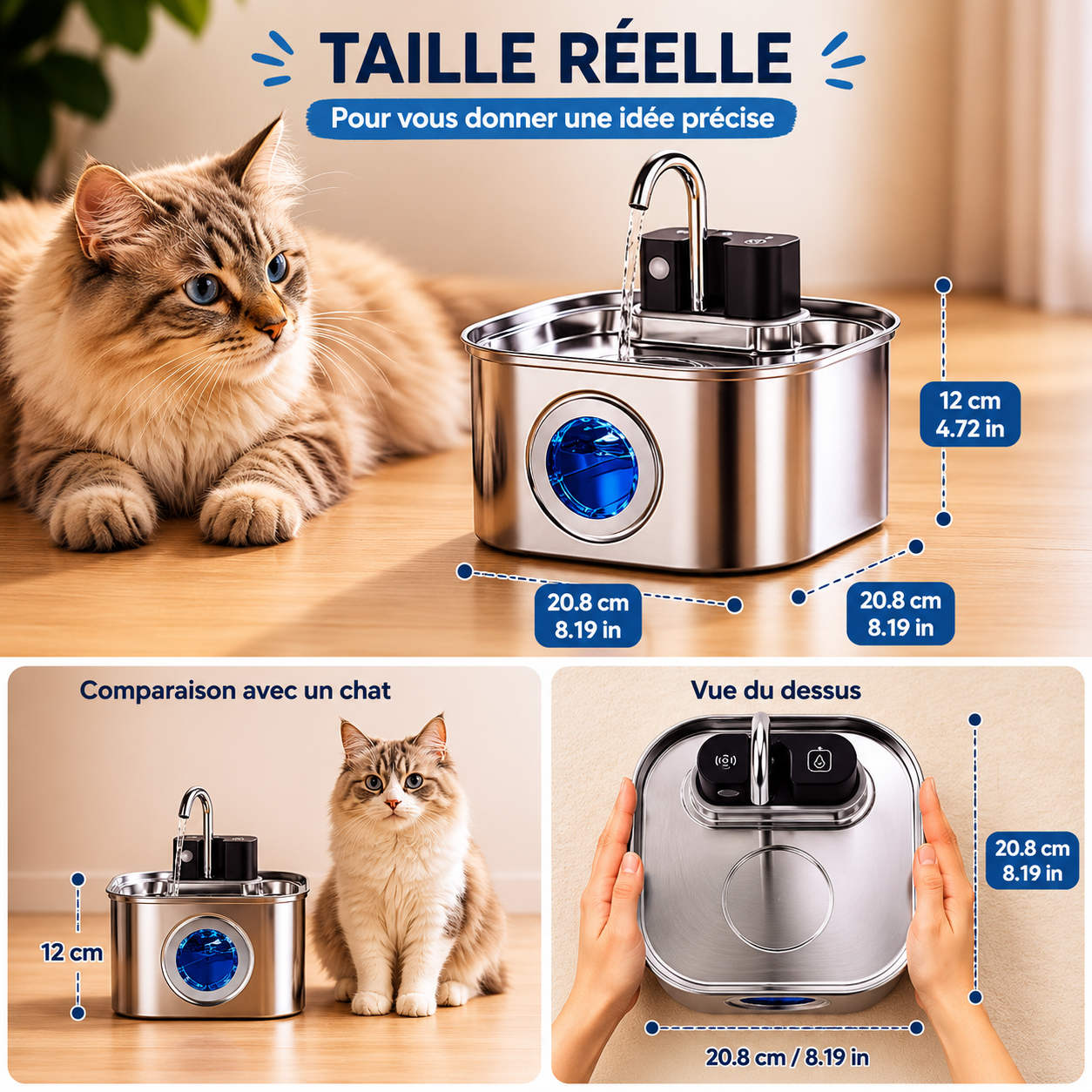 Pawzen™ Fontaine à Eau Intelligente Sans Fil 3L en Acier Inoxydable Hydratation pure, liberté totale.