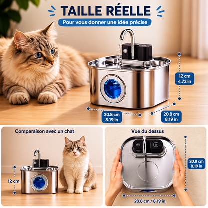 Pawzen™ Fontaine à Eau Intelligente Sans Fil 3L en Acier Inoxydable Hydratation pure, liberté totale.